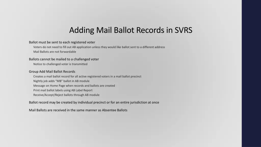 adding mail ballot records in svrs