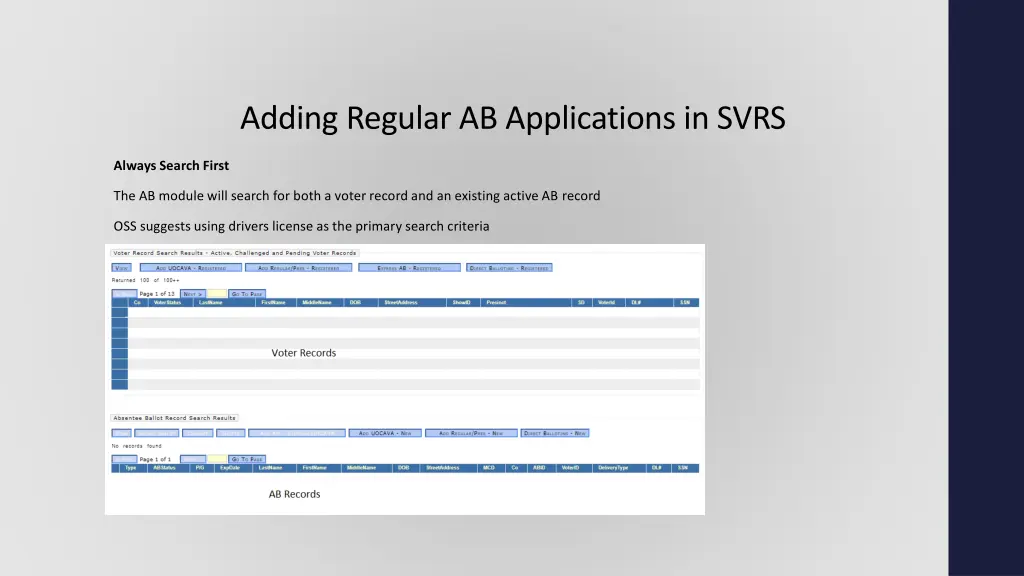 adding regular ab applications in svrs