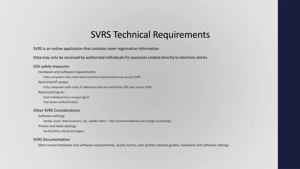 svrs technical requirements