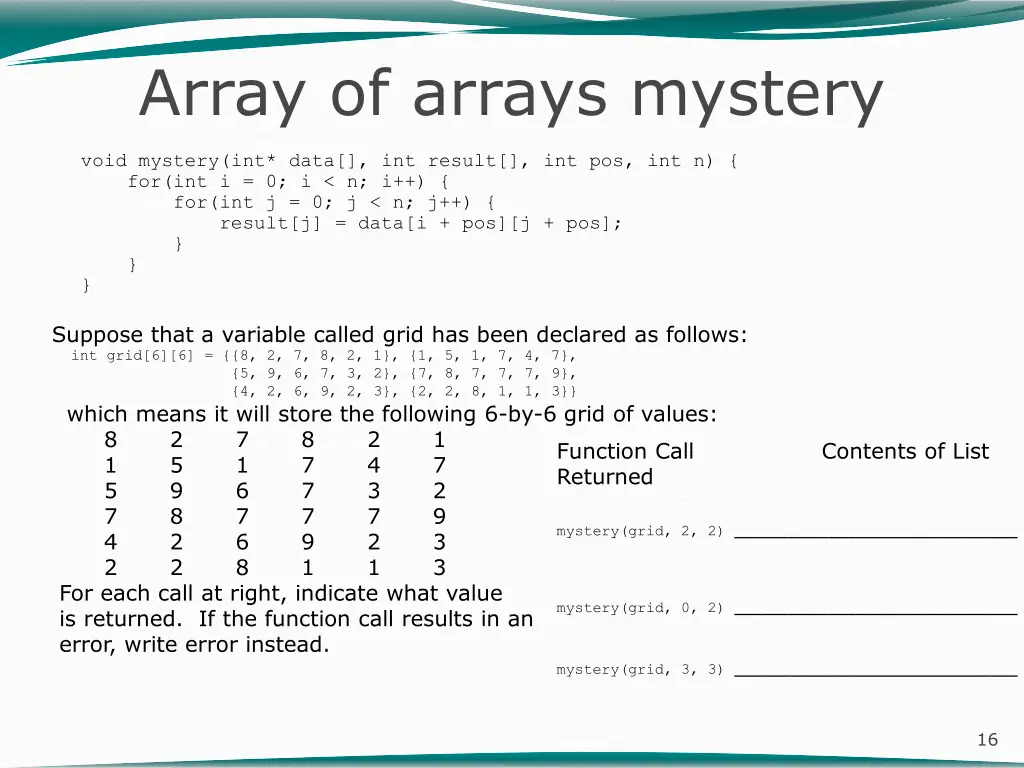 array of arrays mystery
