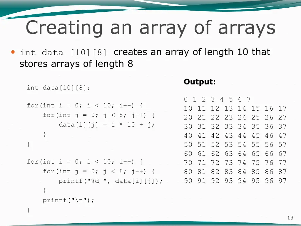 creating an array of arrays
