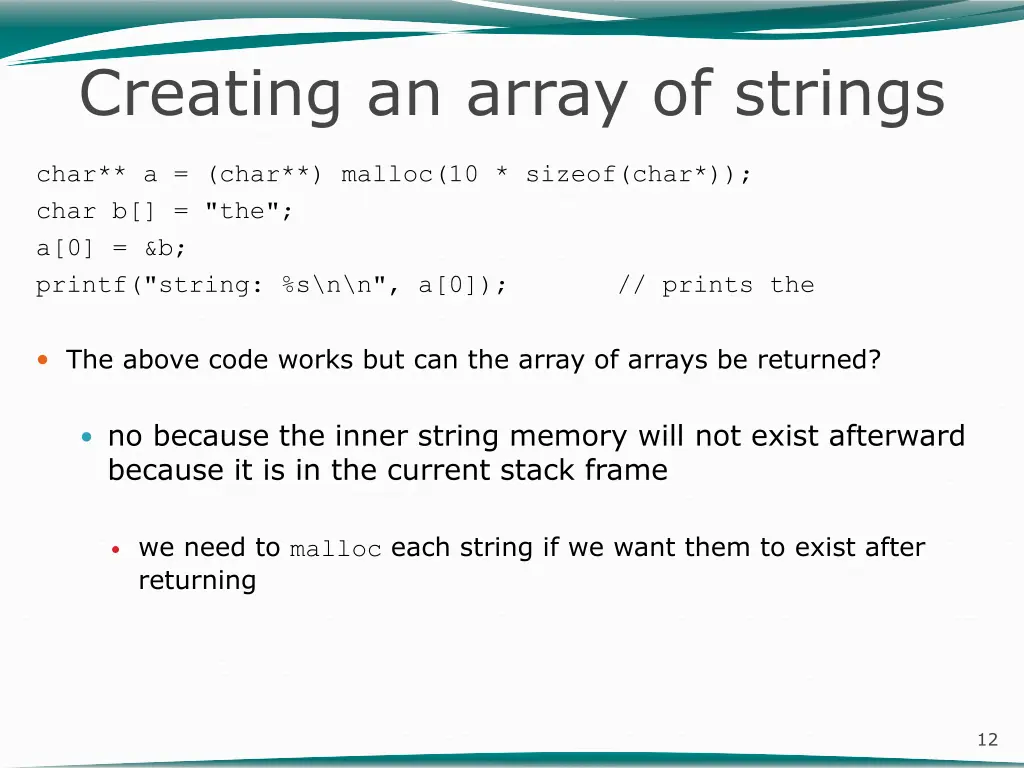 creating an array of strings