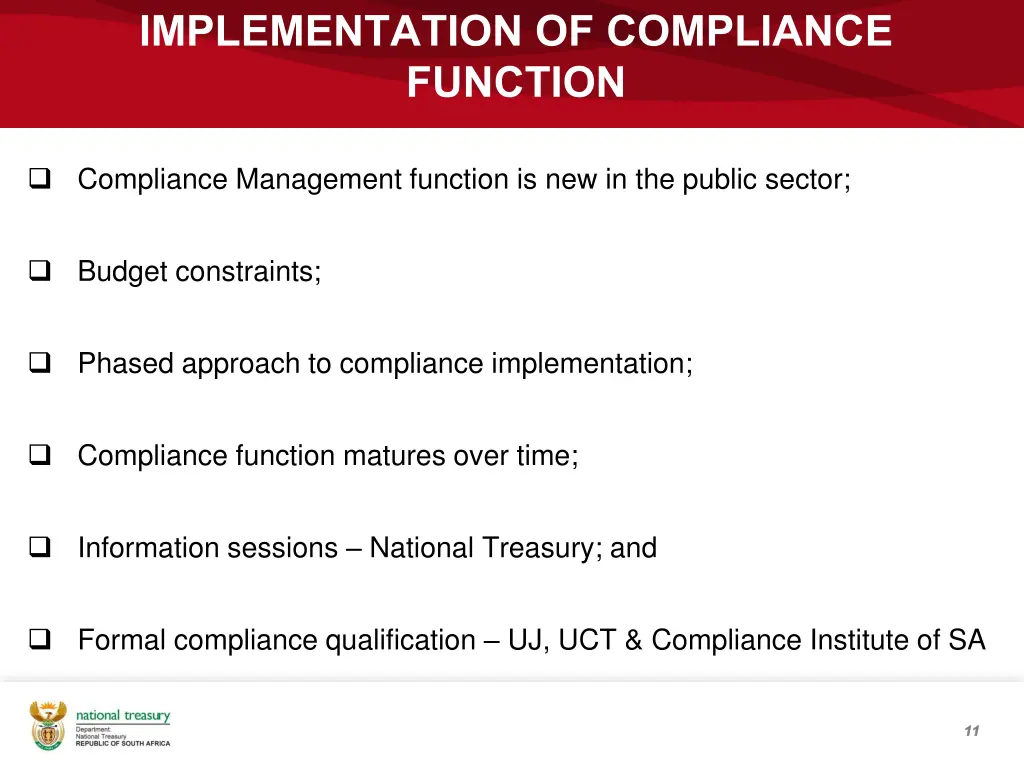 implementation of compliance function