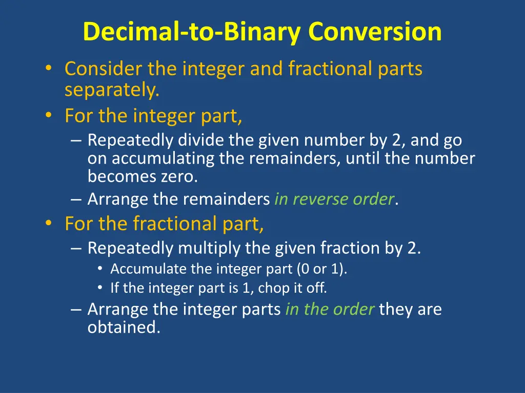decimal to binary conversion consider the integer
