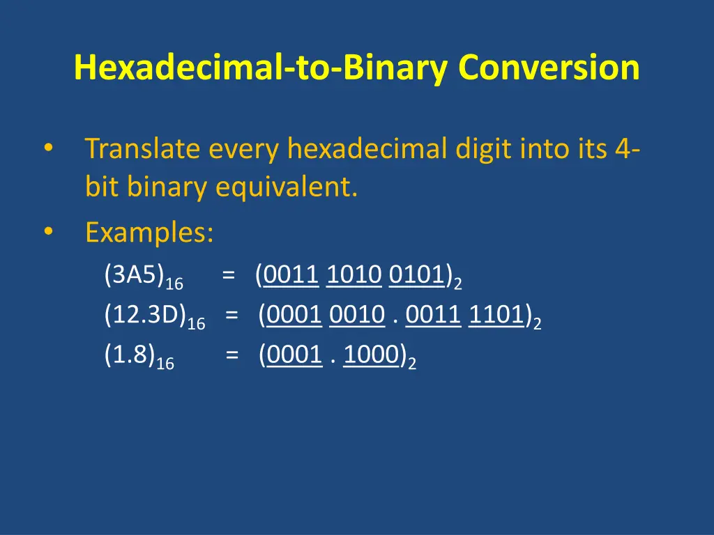 hexadecimal to binary conversion