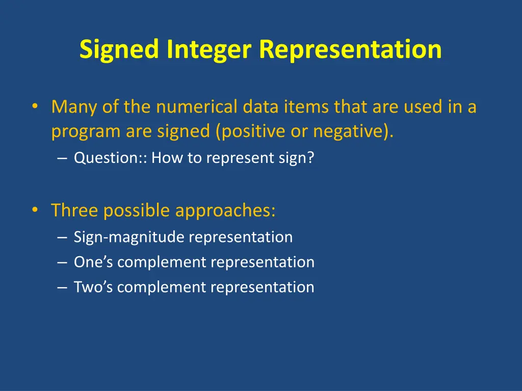 signed integer representation