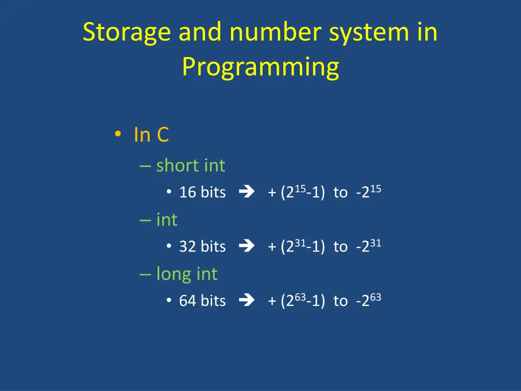 storage and number system in programming