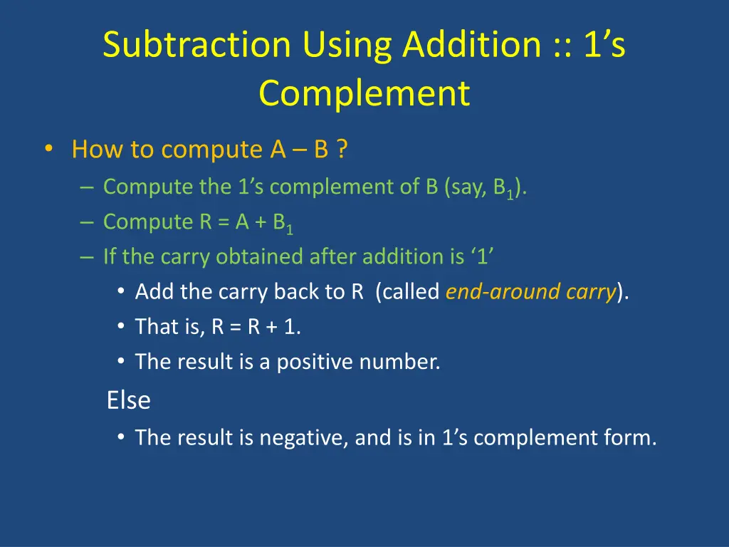 subtraction using addition 1 s complement