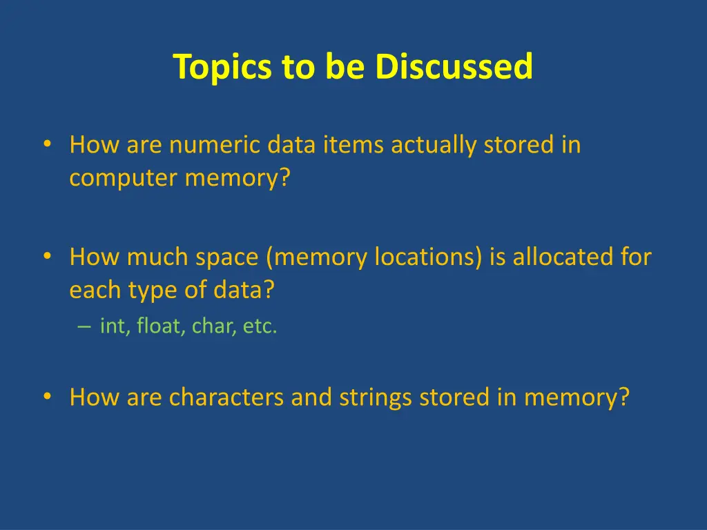 topics to be discussed