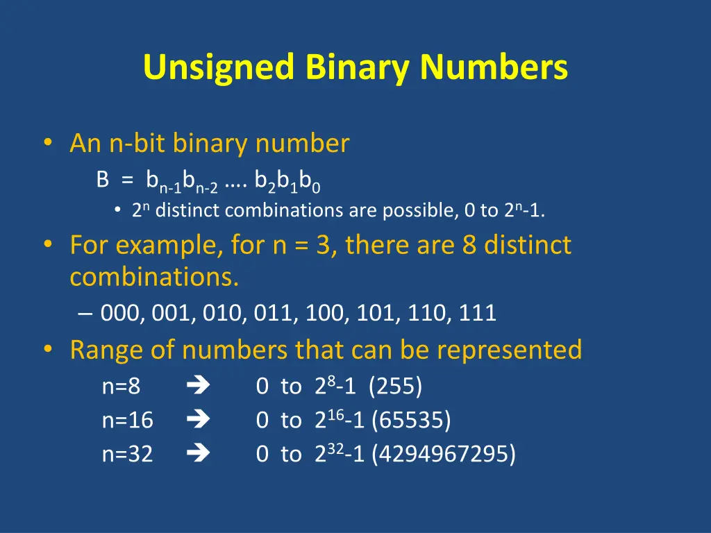 unsigned binary numbers