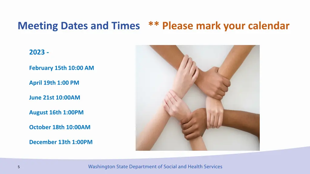 meeting dates and times please mark your calendar