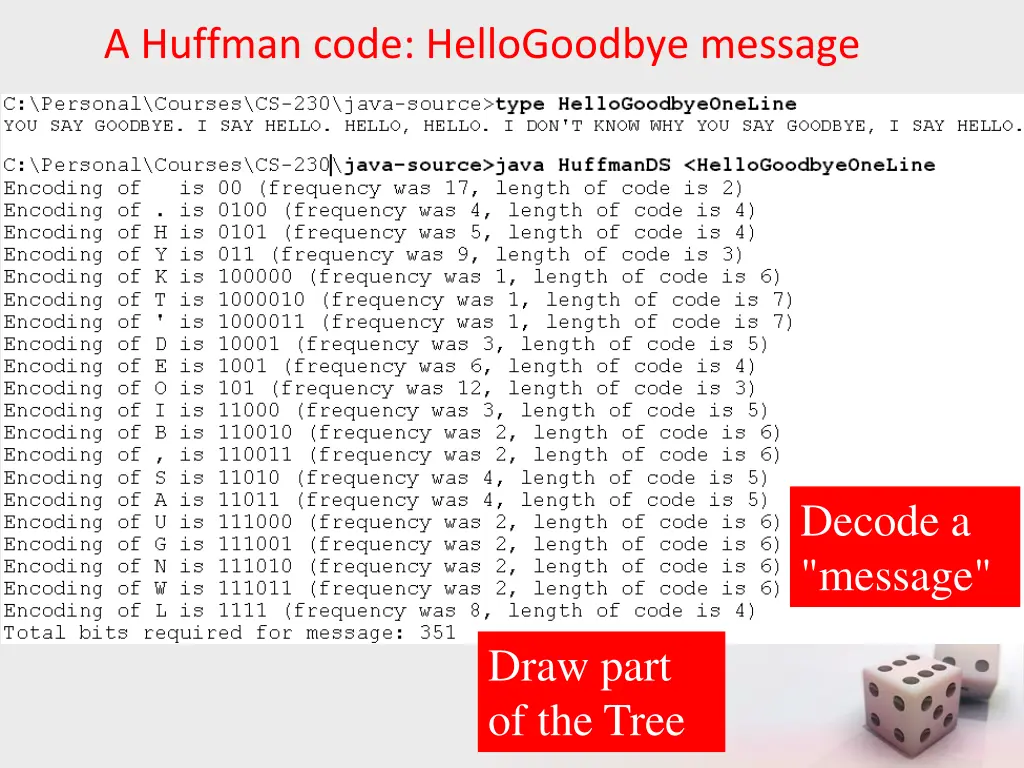 a huffman code hellogoodbye message