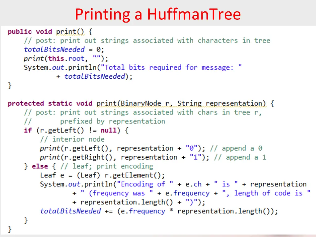 printing a huffmantree