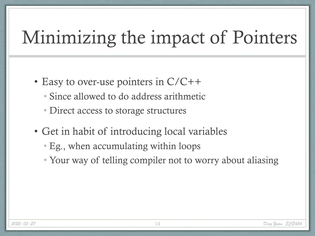 minimizing the impact of pointers