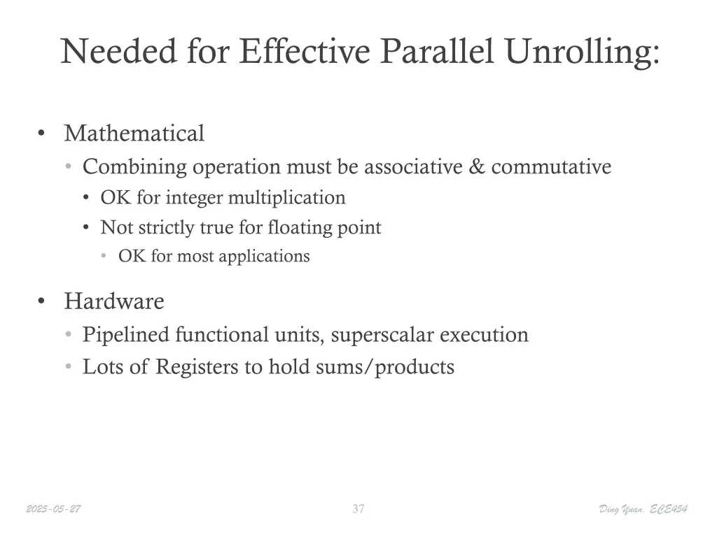 needed for effective parallel unrolling