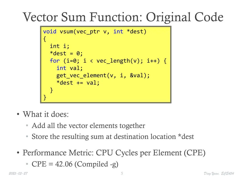 vector sum function original code