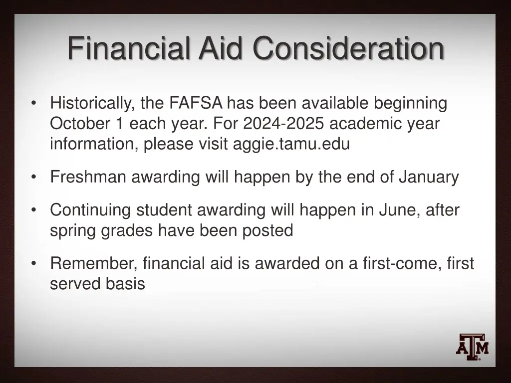 financial aid consideration