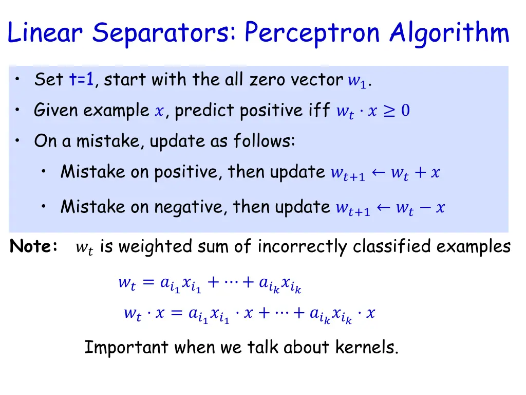 linear separators perceptron algorithm
