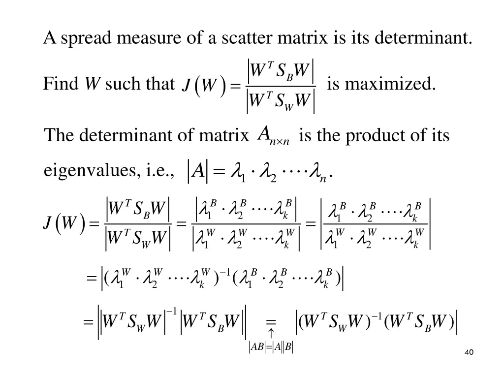 a spread measure of a scatter matrix