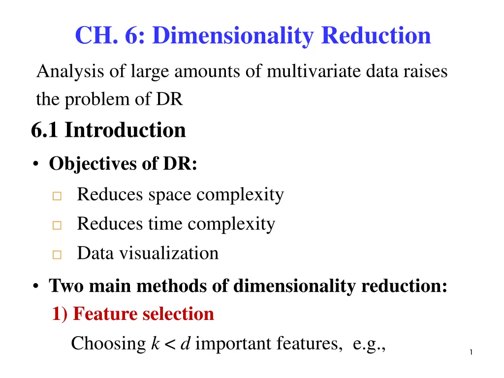 ch 6 dimensionality reduction