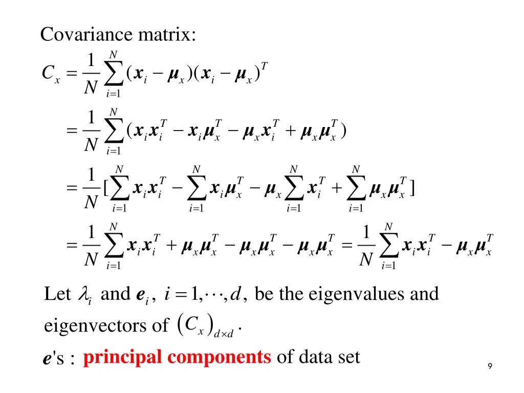 covariance matrix 1 x i n