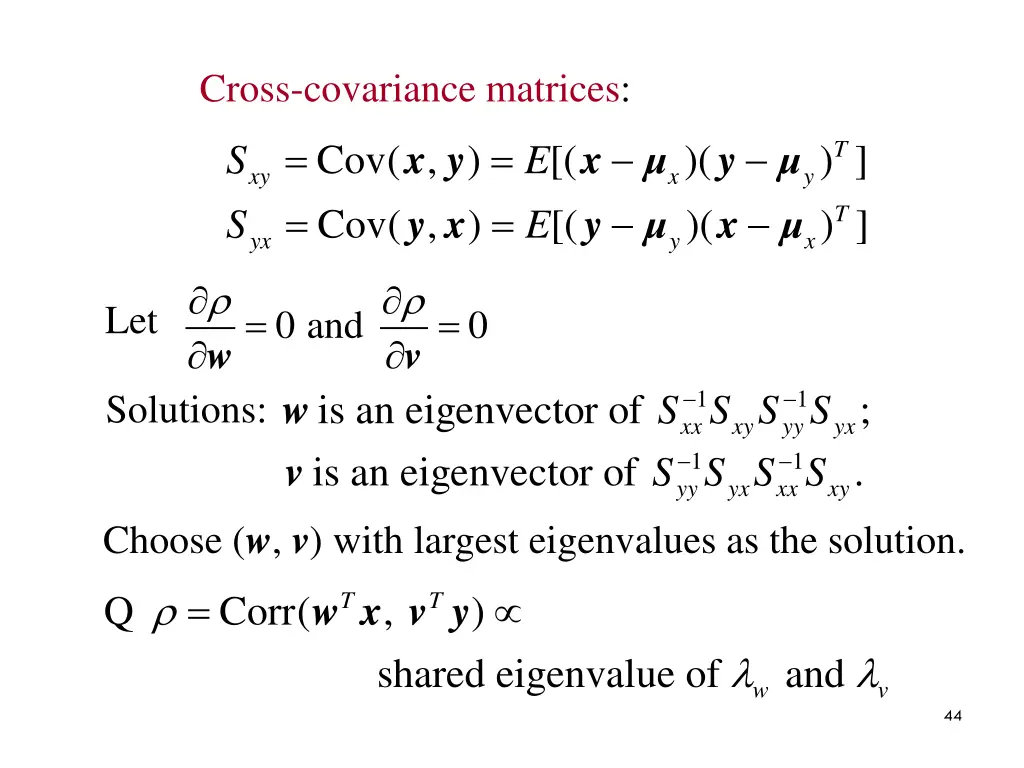 cross covariance matrices