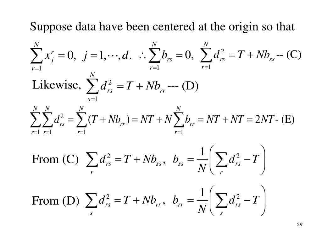 suppose data have been centered at the origin