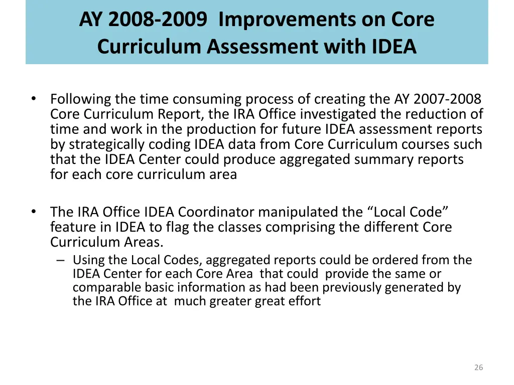 ay 2008 2009 improvements on core curriculum
