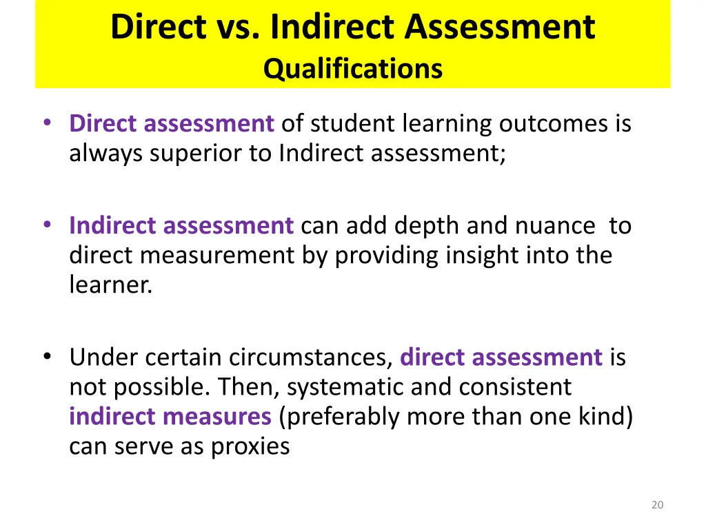 direct vs indirect assessment qualifications