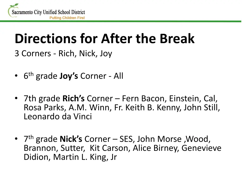 directions for after the break