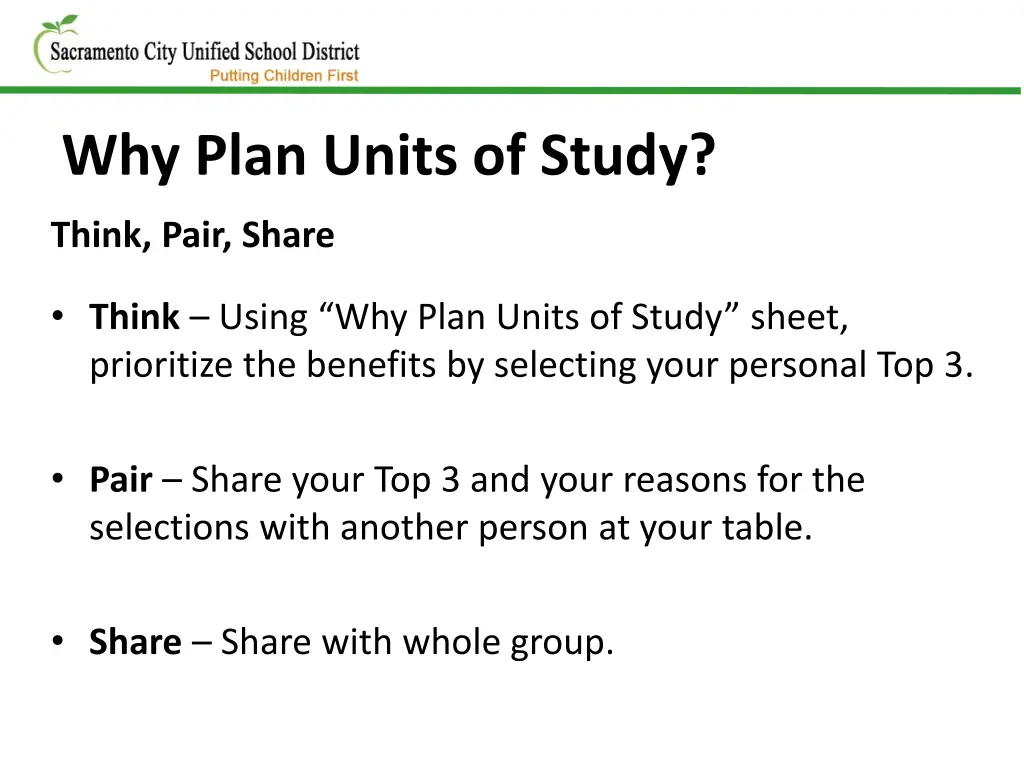 why plan units of study