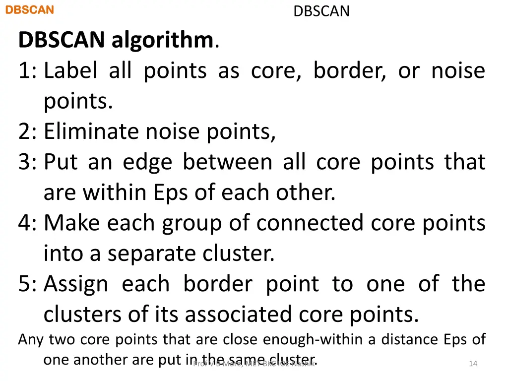 dbscan dbscan dbscan algorithm 1 label all points