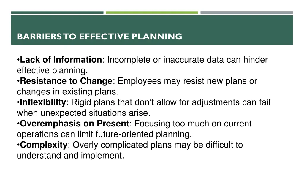 barriers to effective planning