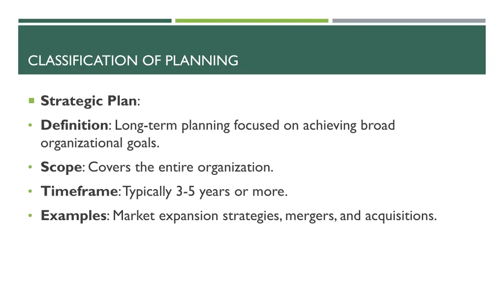 classification of planning