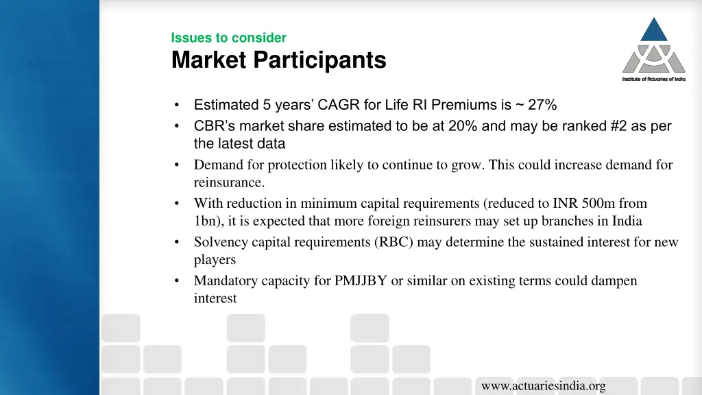 issues to consider market participants