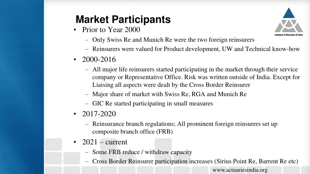 market participants prior to year 2000 only swiss