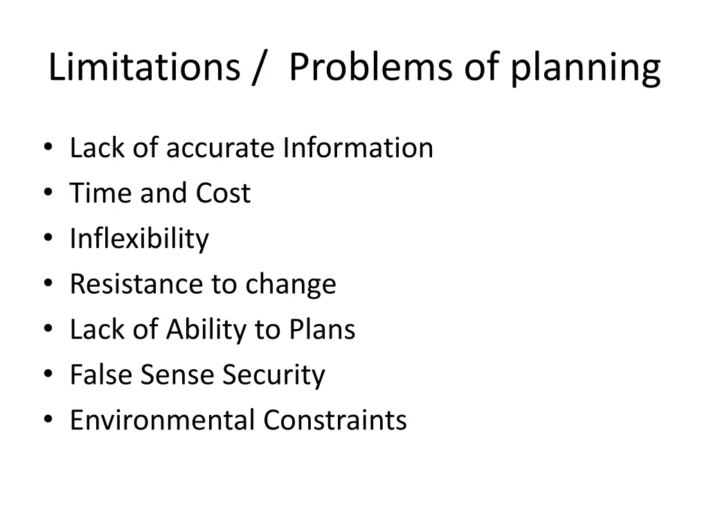 limitations problems of planning