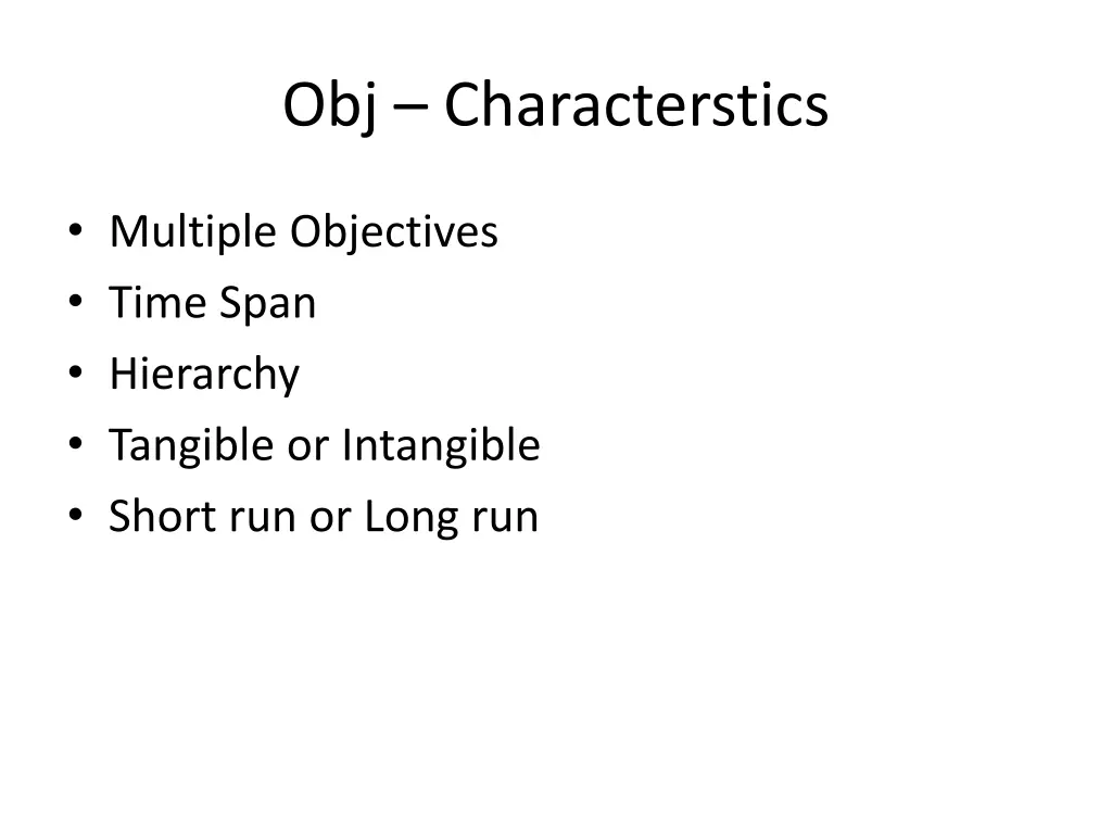 obj characterstics