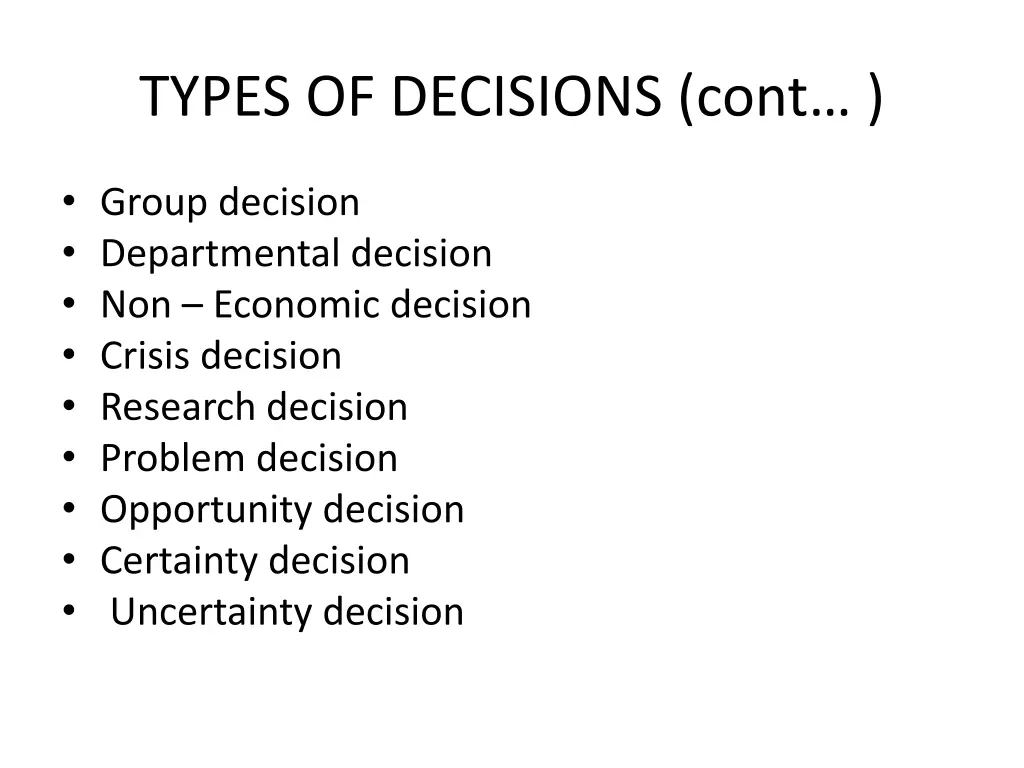 types of decisions cont