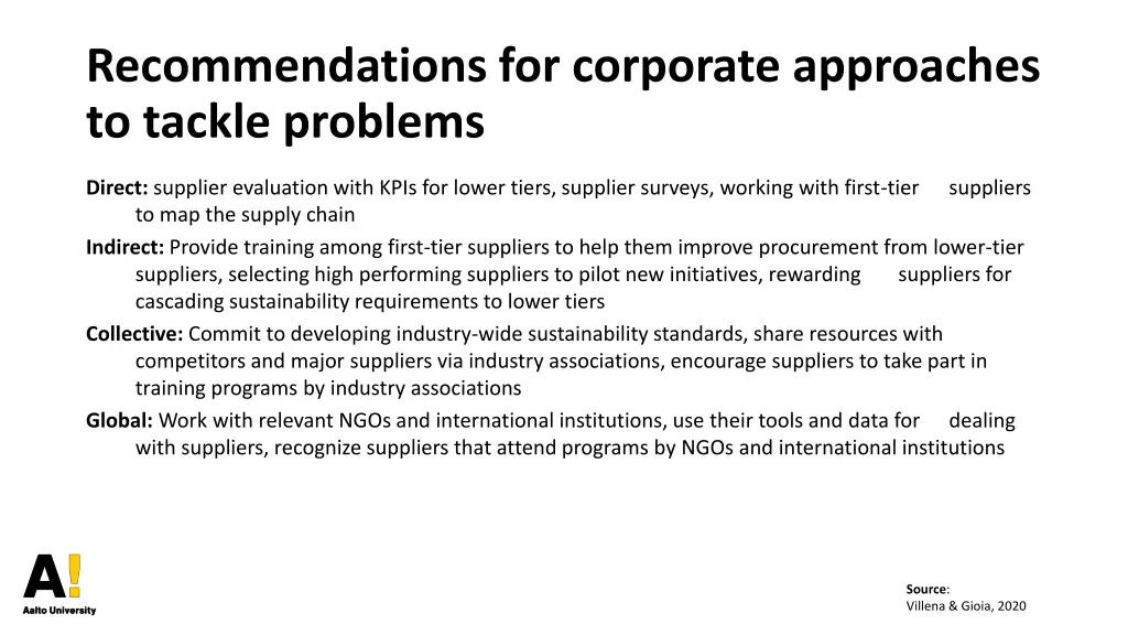 recommendations for corporate approaches