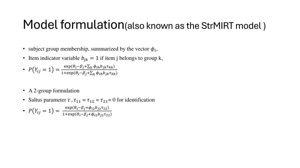 model formulation also known as the strmirt model