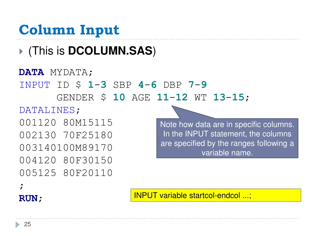 column input