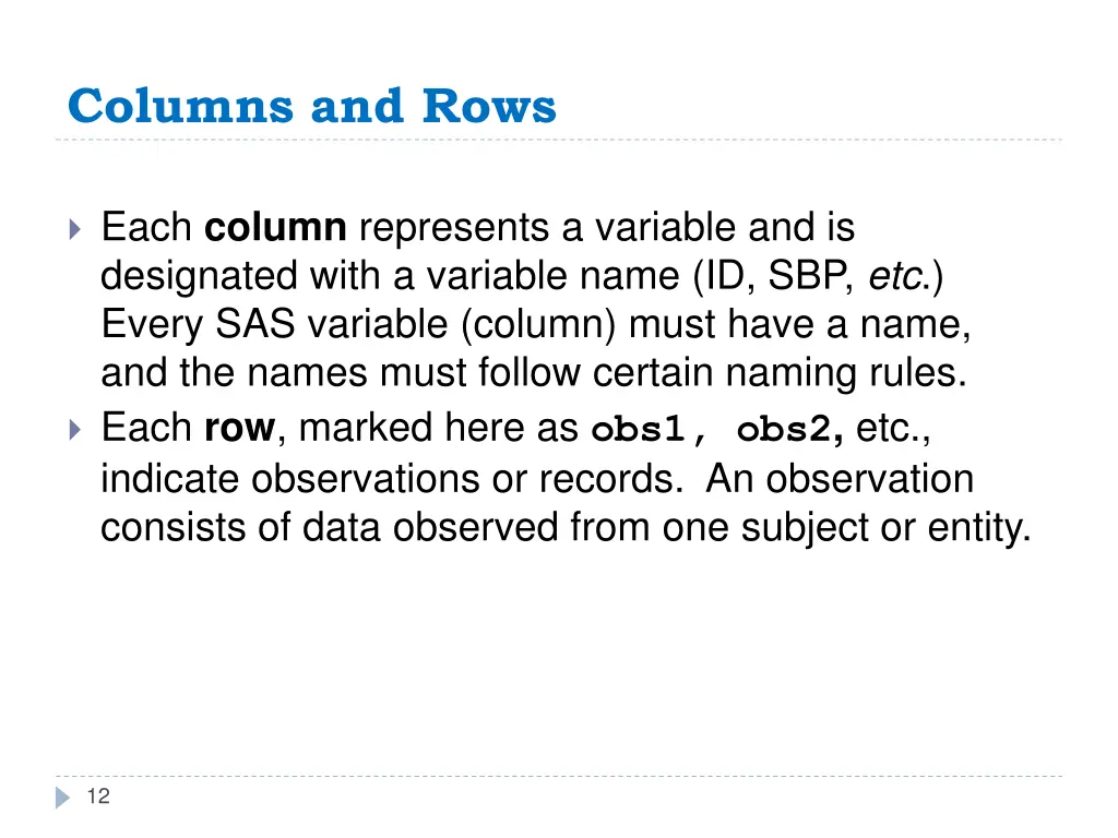columns and rows