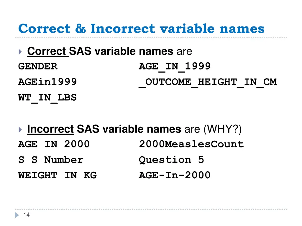 correct incorrect variable names