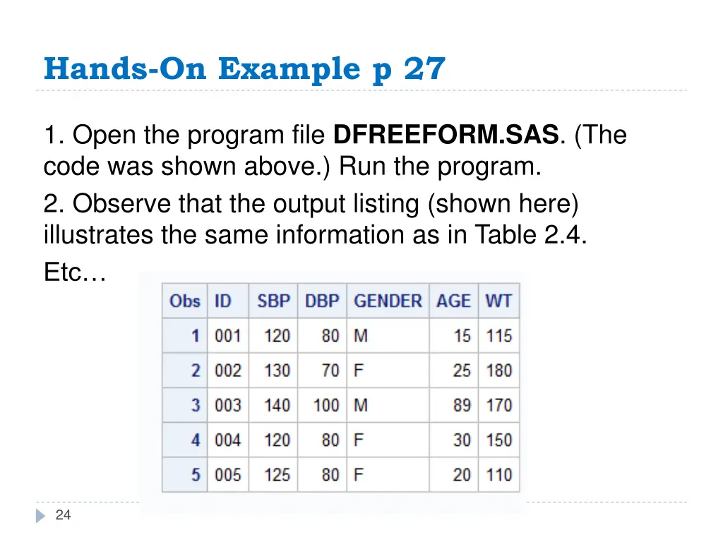 hands on example p 27