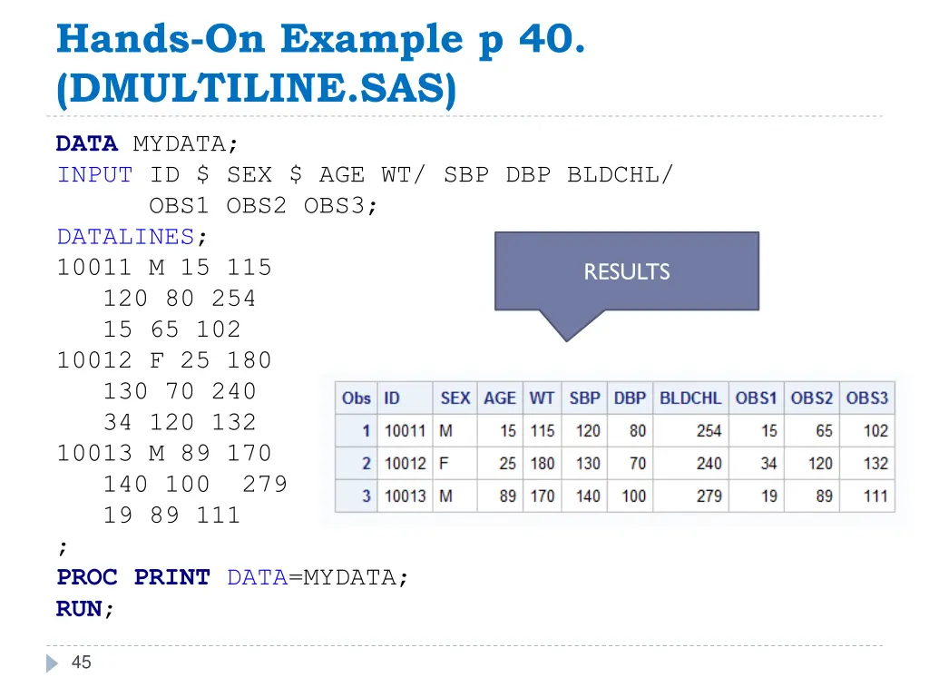 hands on example p 40 dmultiline sas