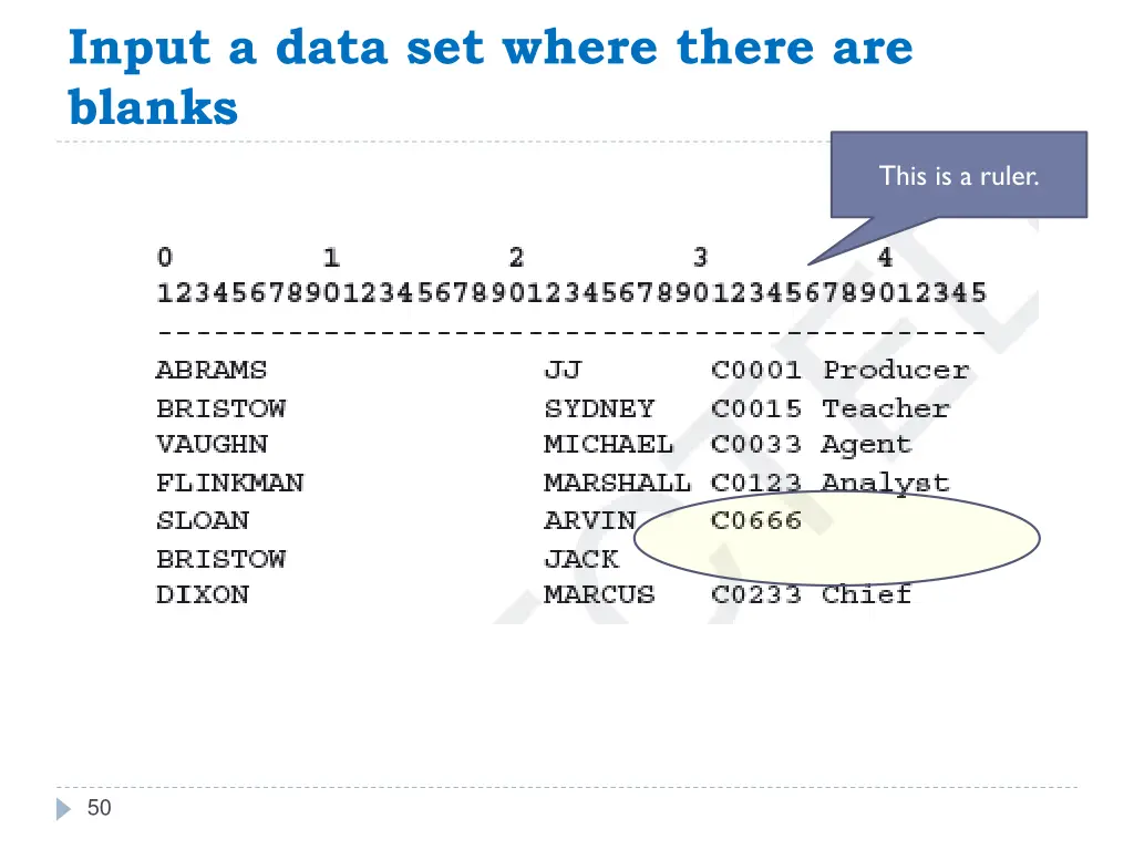 input a data set where there are blanks