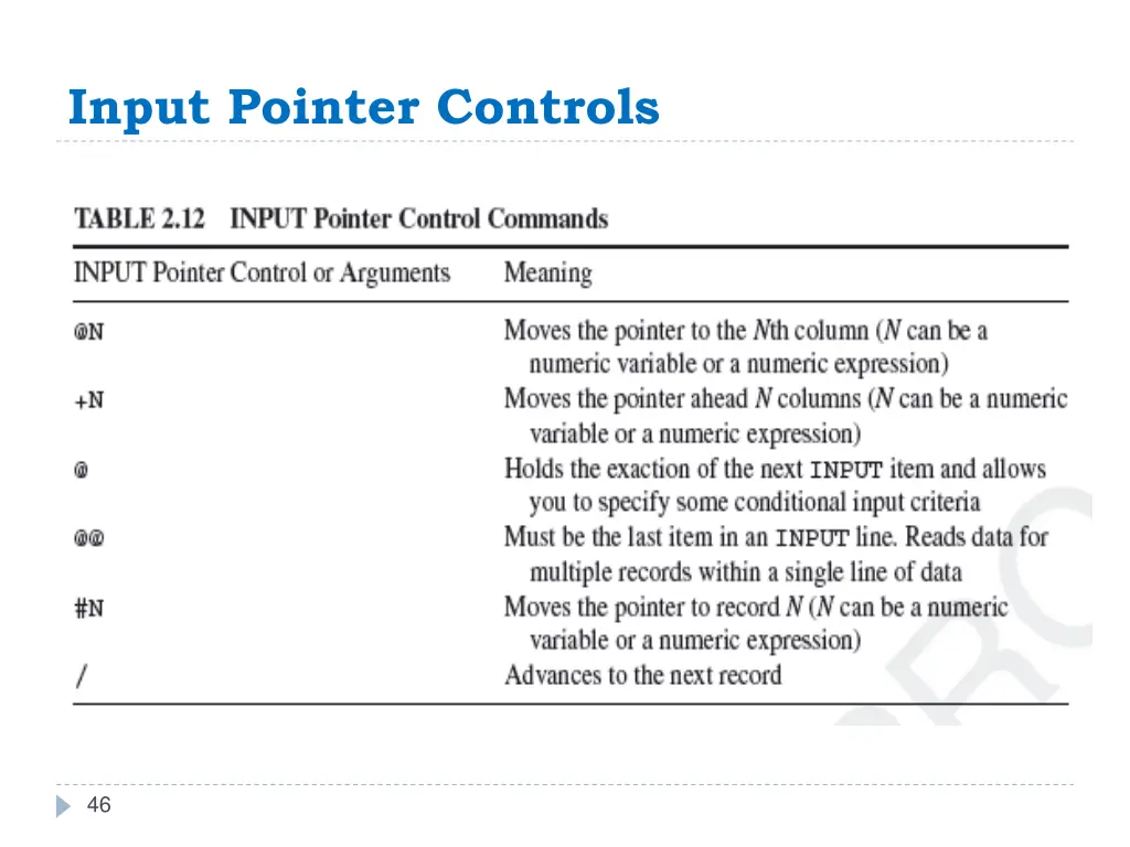 input pointer controls