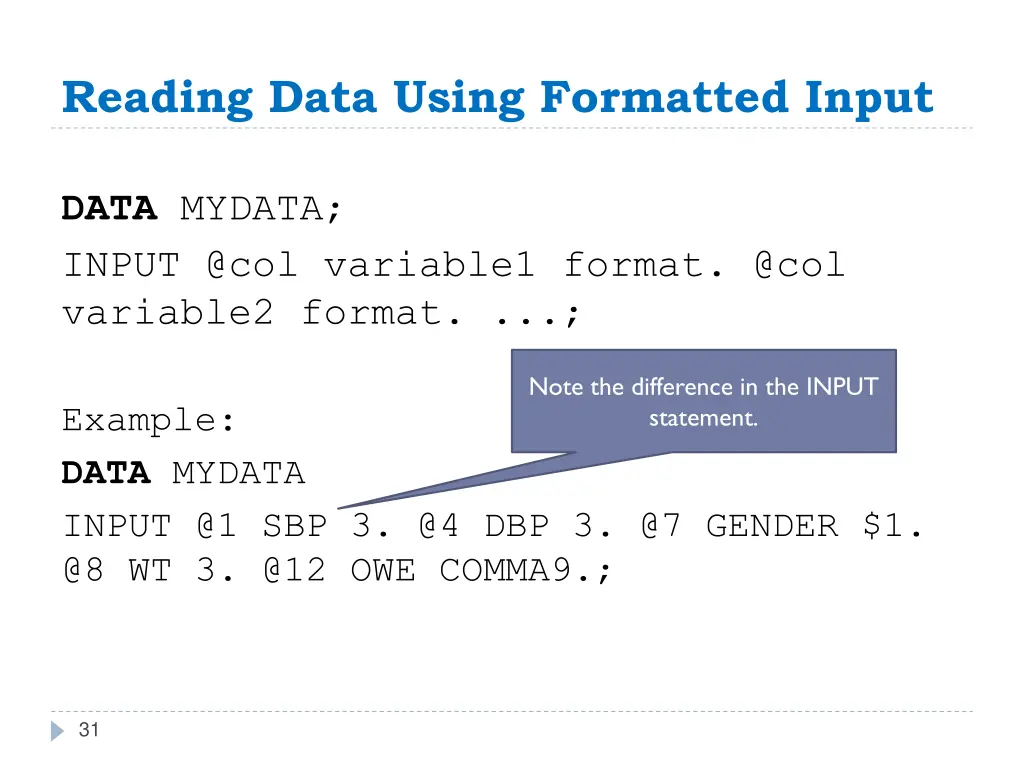 reading data using formatted input