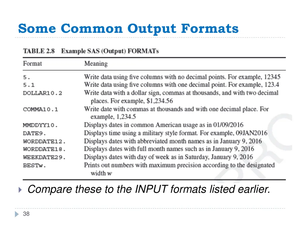 some common output formats